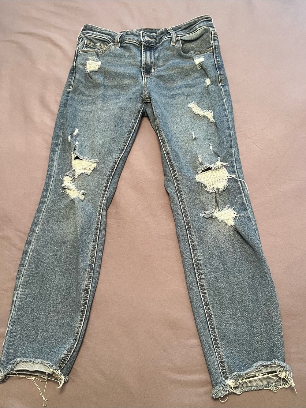 Old Navy Women's Rockstar Mid-Rise Super Skinny Distressed Blue Jeans Size 6